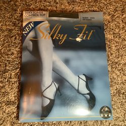 Silky Fit silky toner control top pantyhose, color off black, Queen Size