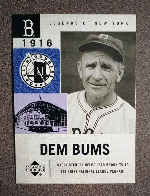 2001 Upper Deck Casey Stengel Brooklyn Dodgers 1916 #13 Baseball Card Vintage Collectible MLB Sports