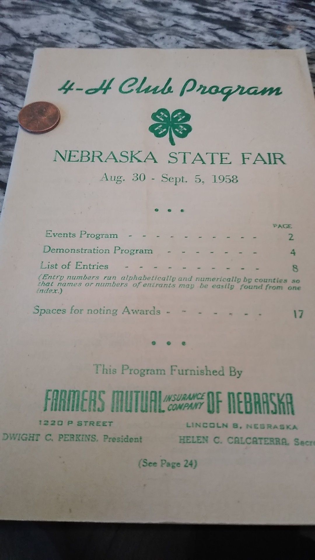 4-H club program August 30th September 5th 1958 Nebraska State Fair