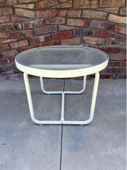 Vintage Patio Side Table with Aluminum Frame and Textured Glass Top