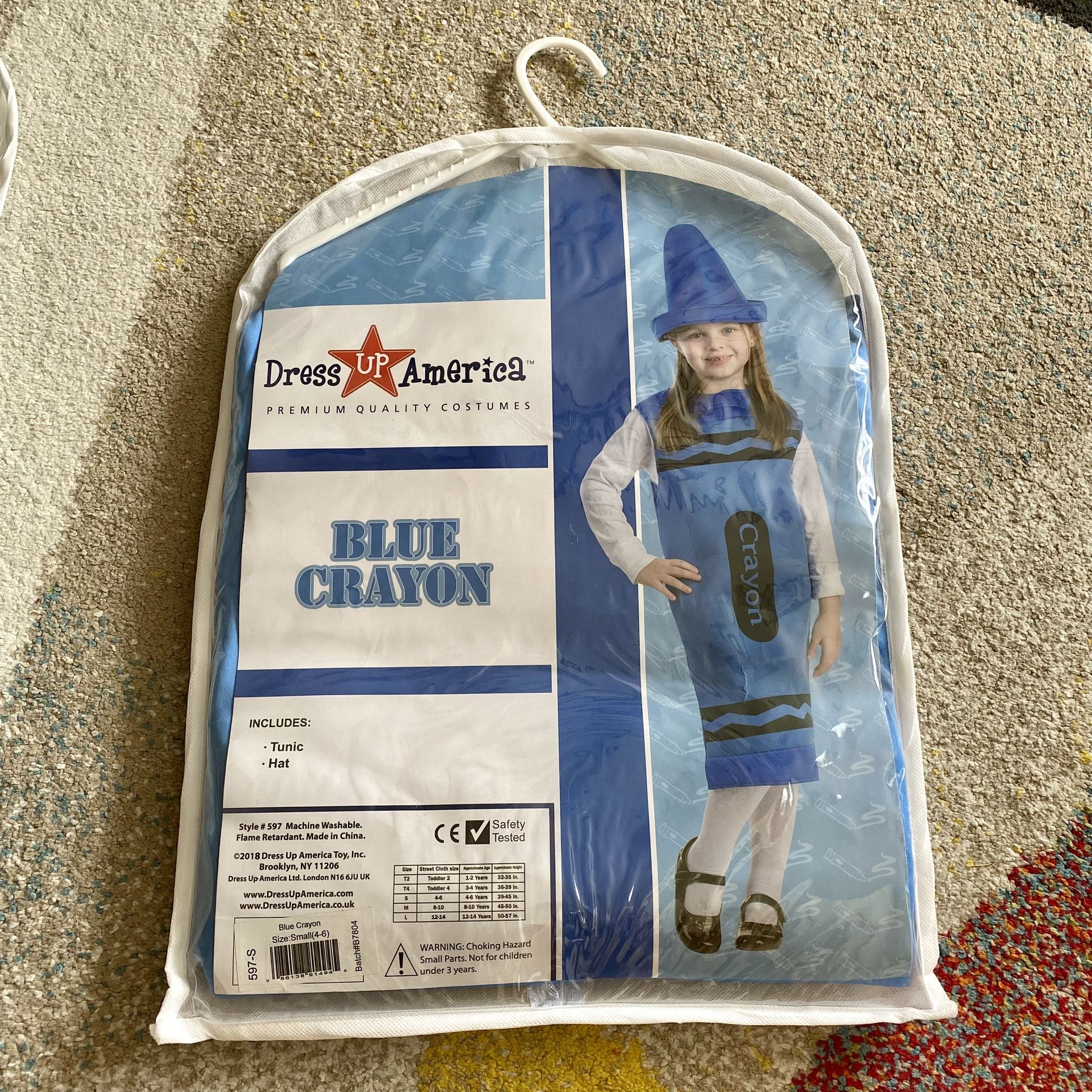 Dress Up America Blue Crayon Costume For Kids Tunic Hat Girls And Boys Sz S 4-6