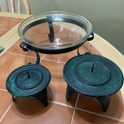 Glass Bowl Holder 2 Candle Holders