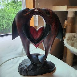 Wooden Dolphin Heart Statue