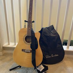 New! Never Played Glen Burton Acoustic Electric Guitar W Case, Stand, Extra Strings 