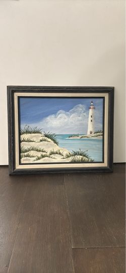 Framed Original Acrylic Painting - Lighthouse Coastal