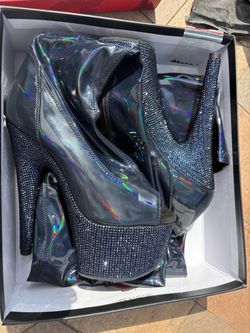Black Holographic Rhinestone Platform Heels