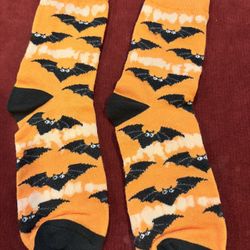 Orange Color Halloween Socks with Black Bats