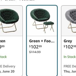 Brand New Milliard Cozy Chair with Footrest Ottoman/Faux Fur Saucer Chair for Bedroom/X-Large (Green) With Foot Chair 