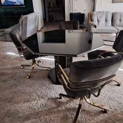 Mcm Art Deco Bkack Octagon Tabke And 4 Chairs