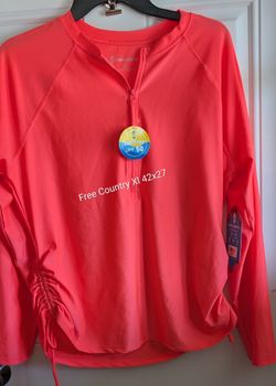 New Tags Womens Free Country XL 42x27 Bright Neon Coral, Light Weight SA1813 UPF 50 Quick Dry, Sun Block UPF 50+, 4 Way Stretch, Adjustable Length On 