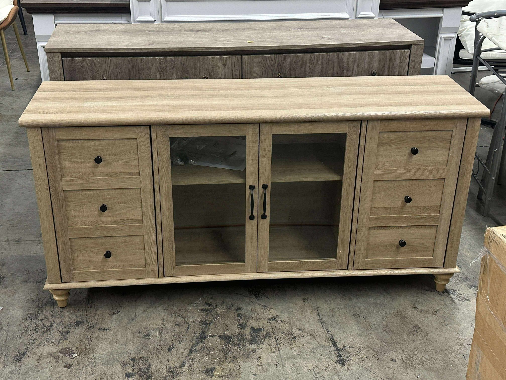 Farmhouse TV Stand with Yellow LED Light for Console Table Storage Cabinet 58'