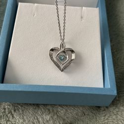 Silver Diamond & Created Aquamarine Pendant