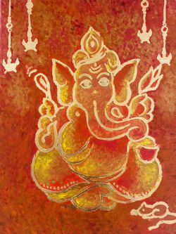 Red Ganesha In Gold Leaf Painting