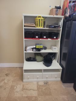 White Bookcase with Drawers and Shelves