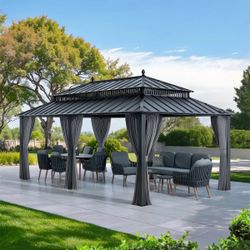 Sunjoy Kingston Aluminum Gazebo - Slate Gray, 12x20