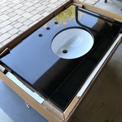 TODAY’S SPECIAL!!! $150: 36"' Black Granite Vanity Top With Sink (Stainless Steel Legs, Black) Inc.