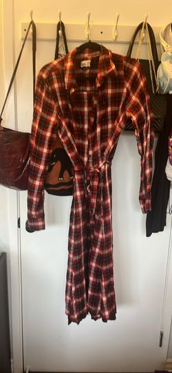 Red Plaid Long Sleeve Shirt Dress
