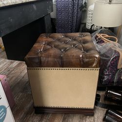 Leather Button Stool