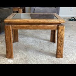 Oak Side Table With Beveled Glass Top
