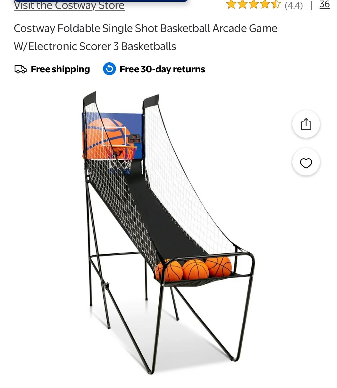 Costway Foldable Single Shot Basketball Arcade Game W/Electronic Scorer 3 Basketballs