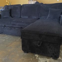 Sleeper Corduroy Black Sectional USB Charger