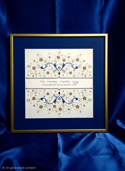 The framed artwork is a lithograph print by renowned artist Mickie Caspi featuring the phrase "Ani L'Dodi V'Dodi Li" (אני לדודי ודודי לי). This classi