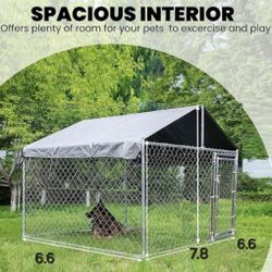 New Large Galvanized Dog Kennel With Uv Water Resistant TARP COVER easy Assembly 6'.6 x 6'.6 x 5ft Animal Cage 