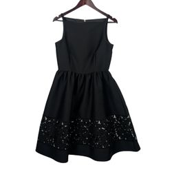KATE SPADE Lace Panel Fit and Flare Dress Black Bateau Neck Sleeveless SZ 6