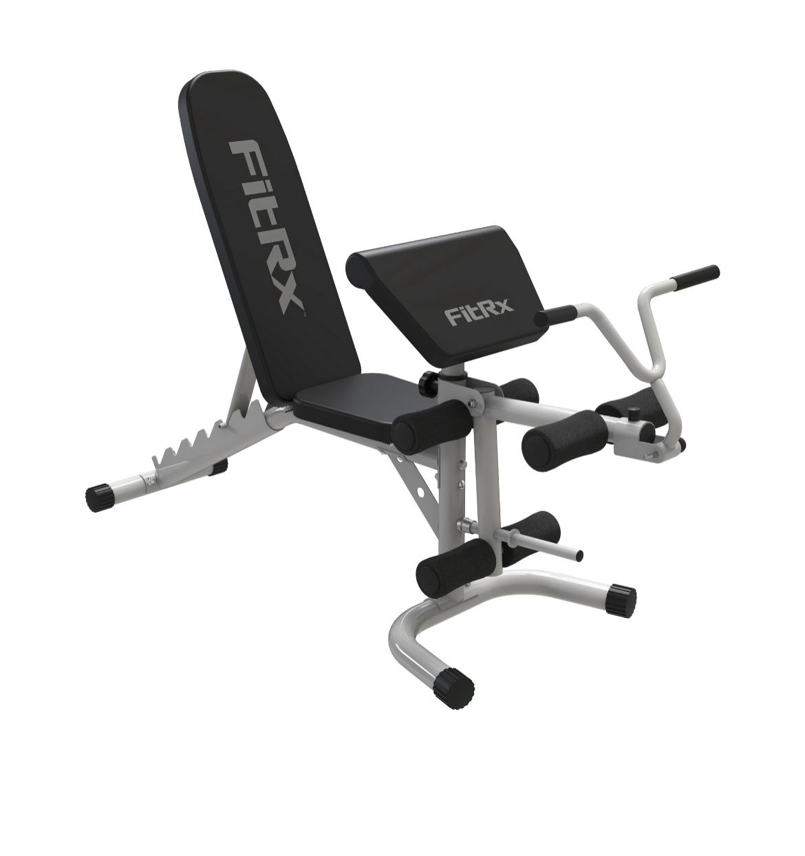 FitRx Workout Bench, Weight Bench with Adjustable Incline, Curl Bar, and Leg Lever for Home Gym Exercise Equipment