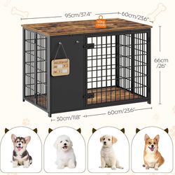 Dog Crate Furniture, Dog Crate with DIY Frame, Heavy Duty Dog Kennel Indoor with Hooks, Wooden Dog Cage End Table, for Small/Medium Dogs, Rustic Brown