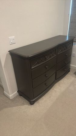 Dark Brown Wood Dresser with 8 Drawers