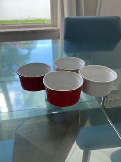 Set of 4 Ceramic Ramekins Red and White