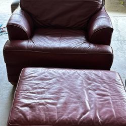 Red Leather Oversized Chair And Ottoman