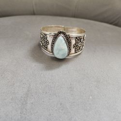 925 Sterling Silver Natural Larimar Cuff Bracelet