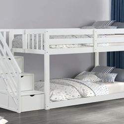 Brand New White Twin Size Bunk Bed w Staircase 