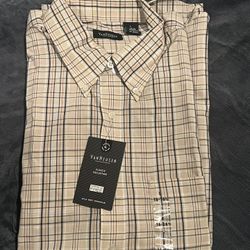 🆕 Van Heusen Men's Classic Plaid Shirt - Beige -L 16-16.5”
