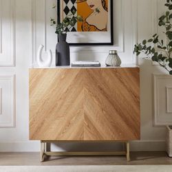 39" Modern Sideboard Buffet Cabinet, Herringbone Pattern Mid-Century Credenza with Doors, Media Console with Storage, Wine Cabinet for Kitchen, Living