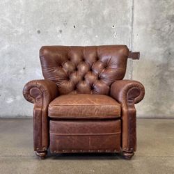 Restoration Hardware Churchill, Leather Recliner With Nail Heads In Cognac