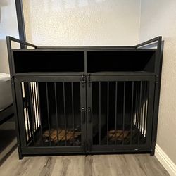 Black dog crate with storage