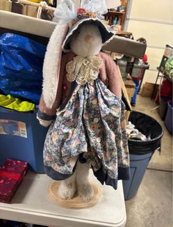 vintage handcrafted country folk art bunny doll