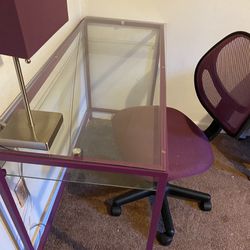 Glass Desk With Chair And Lamp