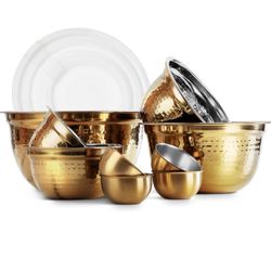 18 Piece Mixing Bowls Set with Airtight Lids, Handcrafted Stainless Steel Bowls, Food Storage Containers, Meal Prep, Nesting Salad Bowls For Cooking, 