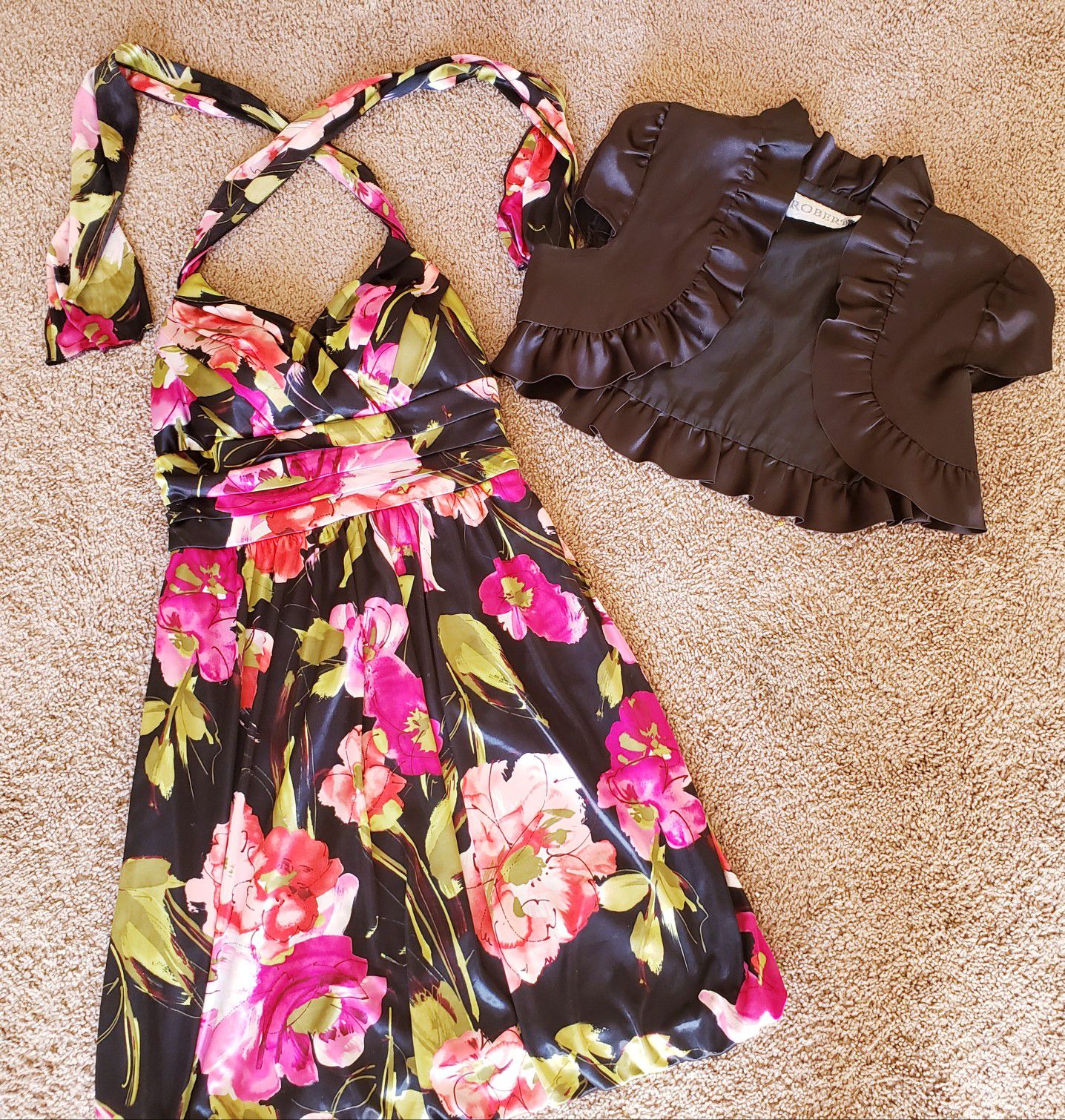 Vintage Satin Floral Dress with Coverup