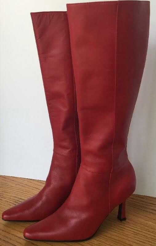 Moda Spana Womens Tall Red Leather Boots Pointed Toe Size 9M