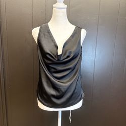 Elie Tahari Black Satin Cowl Neck Sleeveless Top Size XS