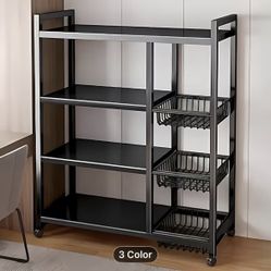 Adjustable 4-Story Kitchen Shelf with 3 Wire Baskets