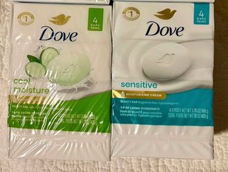 New Dove beauty bar soap packs. Dove Cool Moisture cucumber and green tea scent OR Dove fragrance-free Sensitive Skin beauty bars