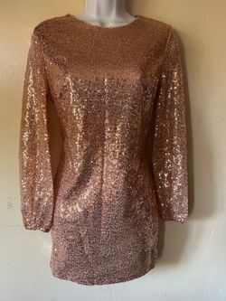 Women's rose gold sequin long-sleeve mini dress, size M (5)