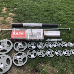 Standard Barbell/curl Barbell With Rack Plates And Dumbbell Handles