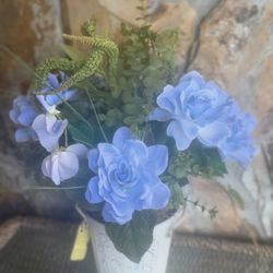 White Potted Silk Pastel Blue Arrangement